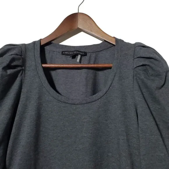 English Factory Pleated Puff Sleeve Top Blouse Size XS Gray Womens - Picture 4 of 9